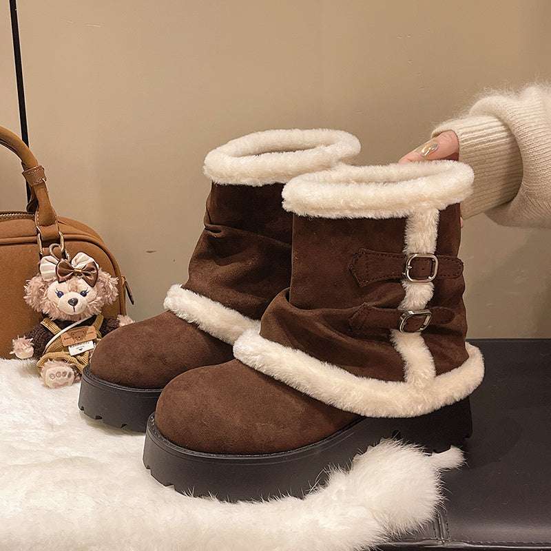 Brown Suede Martin-Style Snow Boots