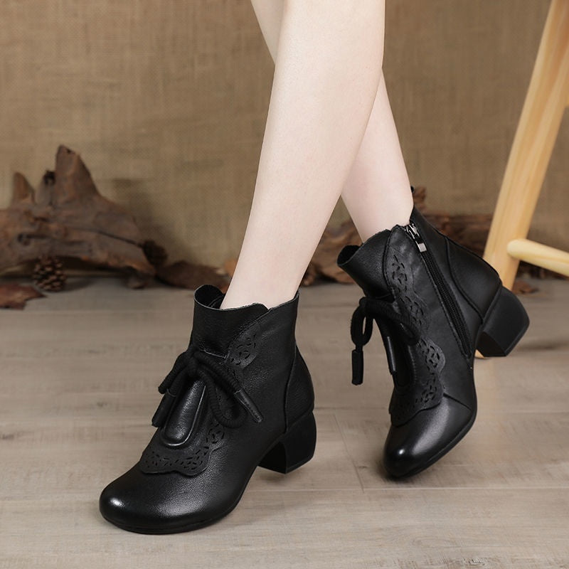 Real Soft Leather Women's Leather Boots Ethnic Style Retro