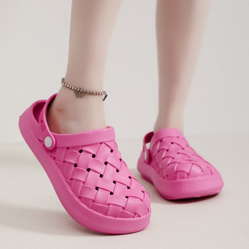 Cross-woven Clogs Shoes Summer Platform Baotou Dual-use Slippers Outdoor Garden Indoor Floor Bathroom Cozy Slipper Women House Shoes Cross-woven Clogs Shoes Summer Platform | Ectron Online