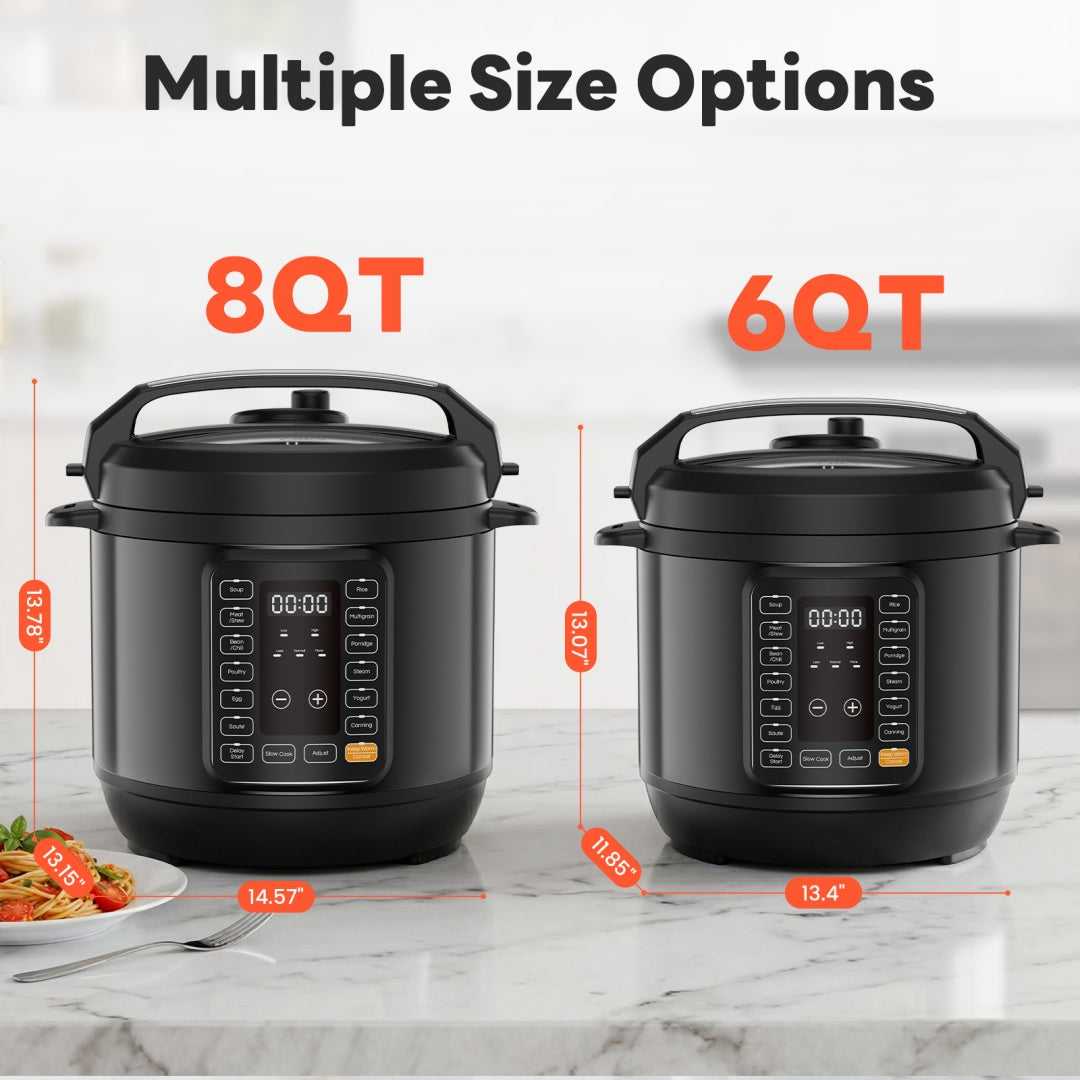 Black electric pressure cooker set, 8QT and 6QT, stainless inner pot