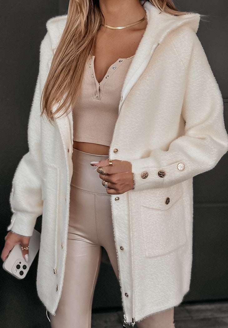 Stylish Hooded Jacket with Drawstring Belt Fashion Drawstring Belt Zip Hooded Jacke | Ectron Online