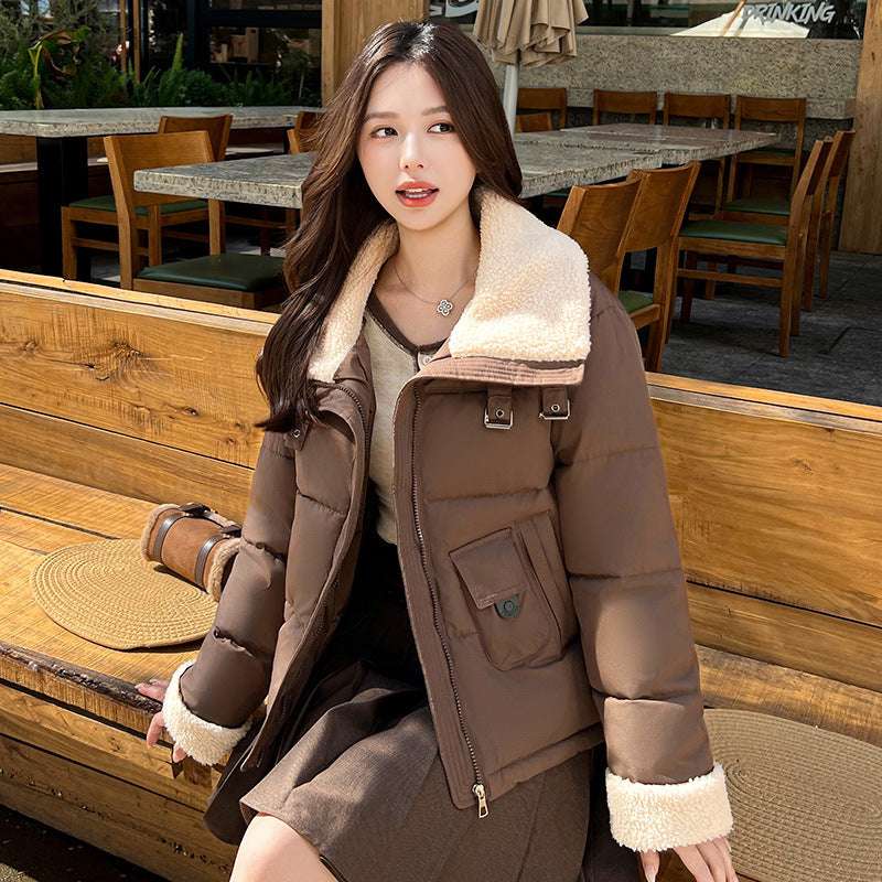 Women's Short Down Jacket with Fur Collar Fashion Down Jacket Women's Short Fur Co | Ectron Online