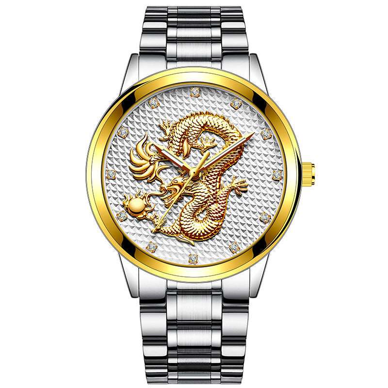 Men's Embossed Golden Dragon Quartz Watch New Men's Embossed Golden Dragon Playing | Ectron Online