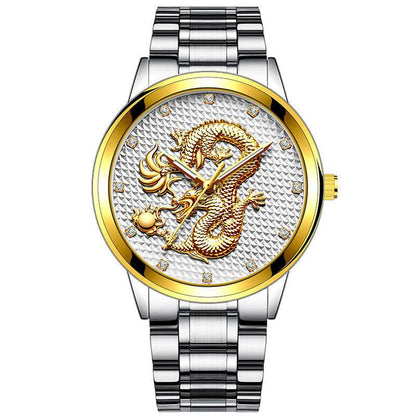Men's Embossed Golden Dragon Quartz Watch New Men's Embossed Golden Dragon Playing | Ectron Online