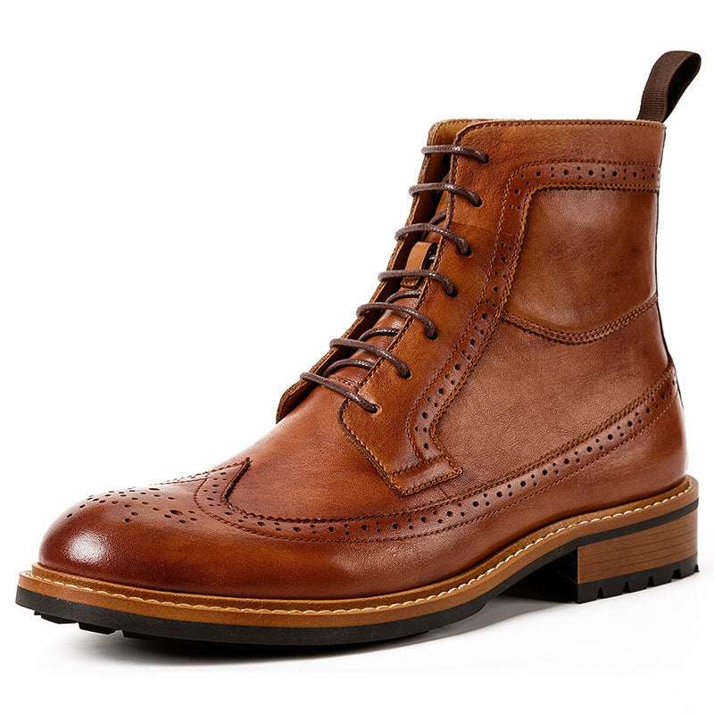 Men’s High-Top Casual Cowhide Leather Boots – Durable & Stylish Men's High-top Casual Cowhide Round Toe | Ectron Online