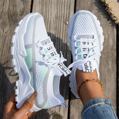 Women's Flyknit Mesh Sneakers | Breathable Lace-Up Walking Shoes Flyknit Mesh Shoes Women's Breathable La | Ectron Online