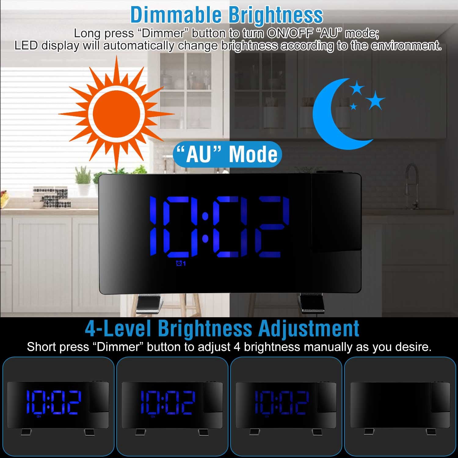 Projection Alarm Clock with Radio | 180° Rotatable LED Digital Clock