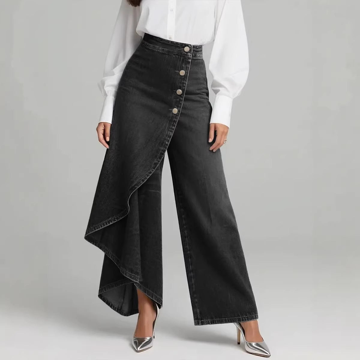 Unique Ruffled Straight-Leg Pants | Fashion Faux Jeans for Women