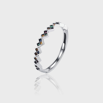 S925 Sterling Silver Colorful Zircon Love Ring Female Vintage Thai Silver
