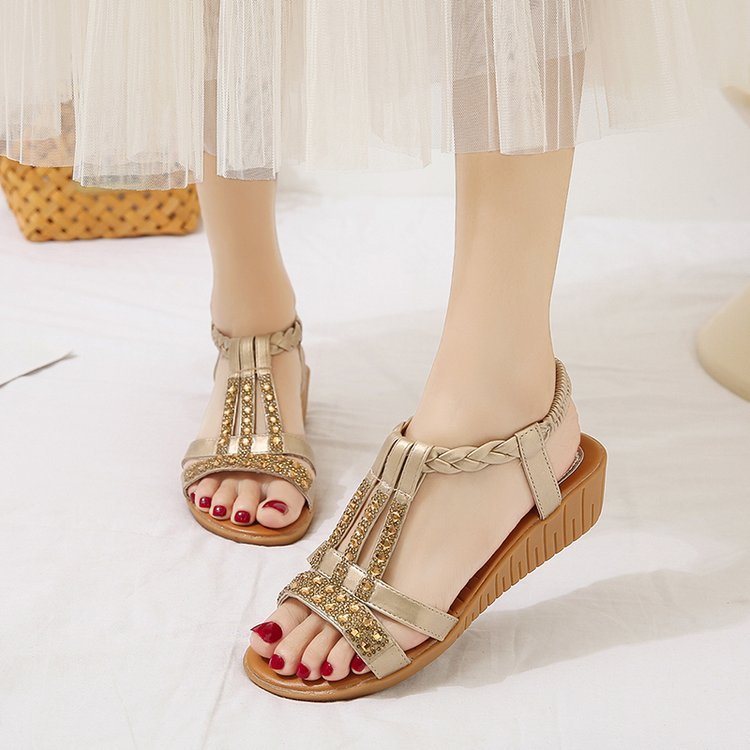 Plus-Size Casual Wedge Sandals with Rhinestones – Summer Peep-Toe Casual Wedges Sandals With Rhinestone Su | Ectron Online
