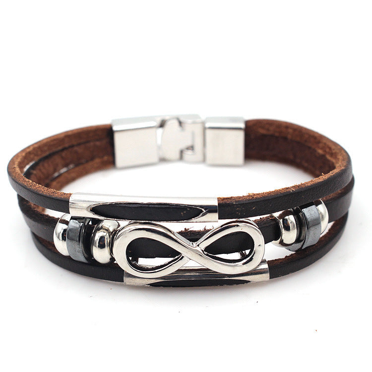 PH18 direct sales Europe and the United States neutral non-mainstream leather retro men's leather bracelet bracelet 8 word unlimited symbol