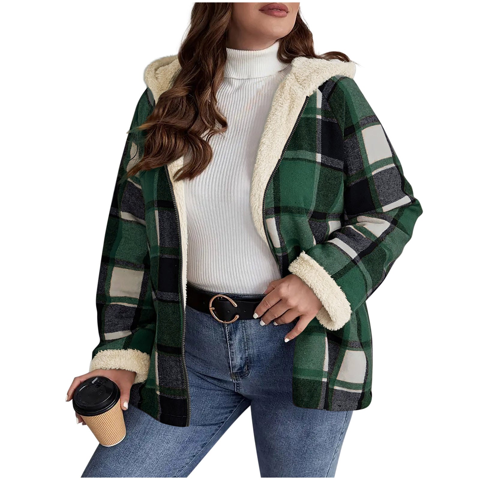 Women's Plaid Fleece-Lined Hooded Coat | Thickened Winter Jacket Plaid Printed Coat Fleece-lined Thickene | Ectron Online
