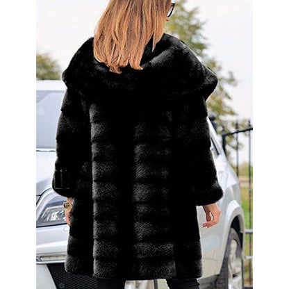 Women's Oversized Imitation Fur Coat | Plush Solid Color Hooded Jacket Solid Color Loose Plush Hooded Coatimita | Ectron Online