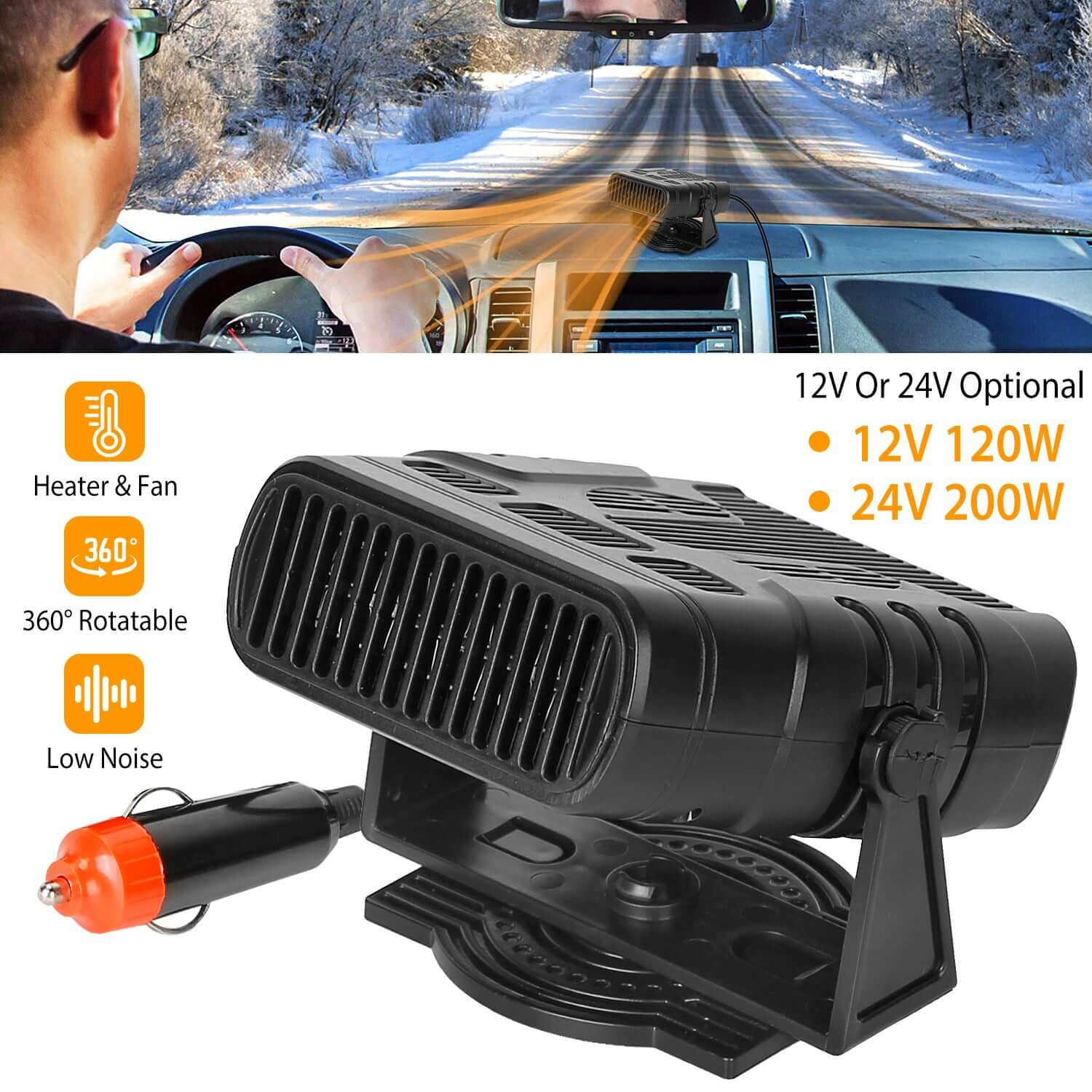 2-in-1 Portable Car Heater & Defroster - 12V/120W or 24V/200W 24V 200W Or 12V 120W Portable Car Heate | Ectron Online