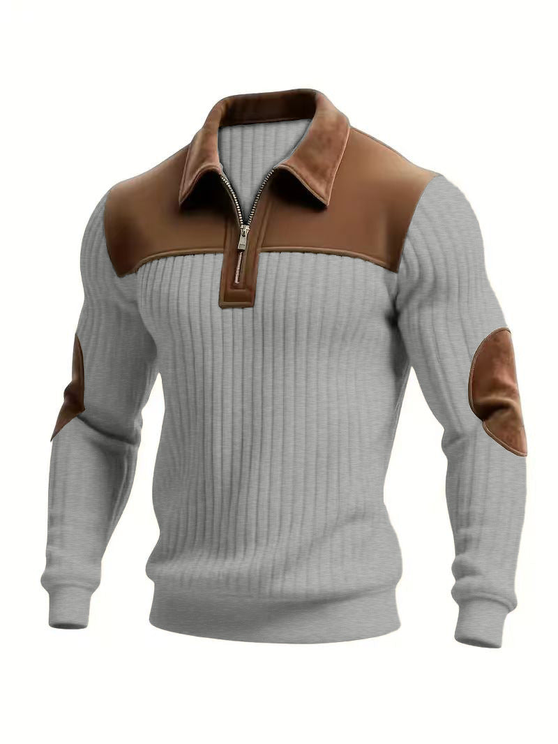 Women's Notched-Collar Patchwork Knit Top