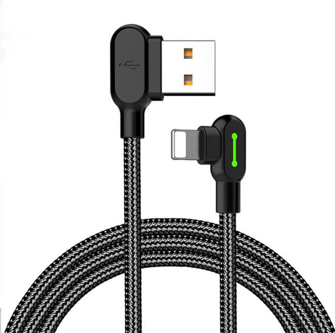 Type C Double elbow with light data cable for Samsung S8 Fabric Woven Charging Line for Huawei Mate 10 Data Cable