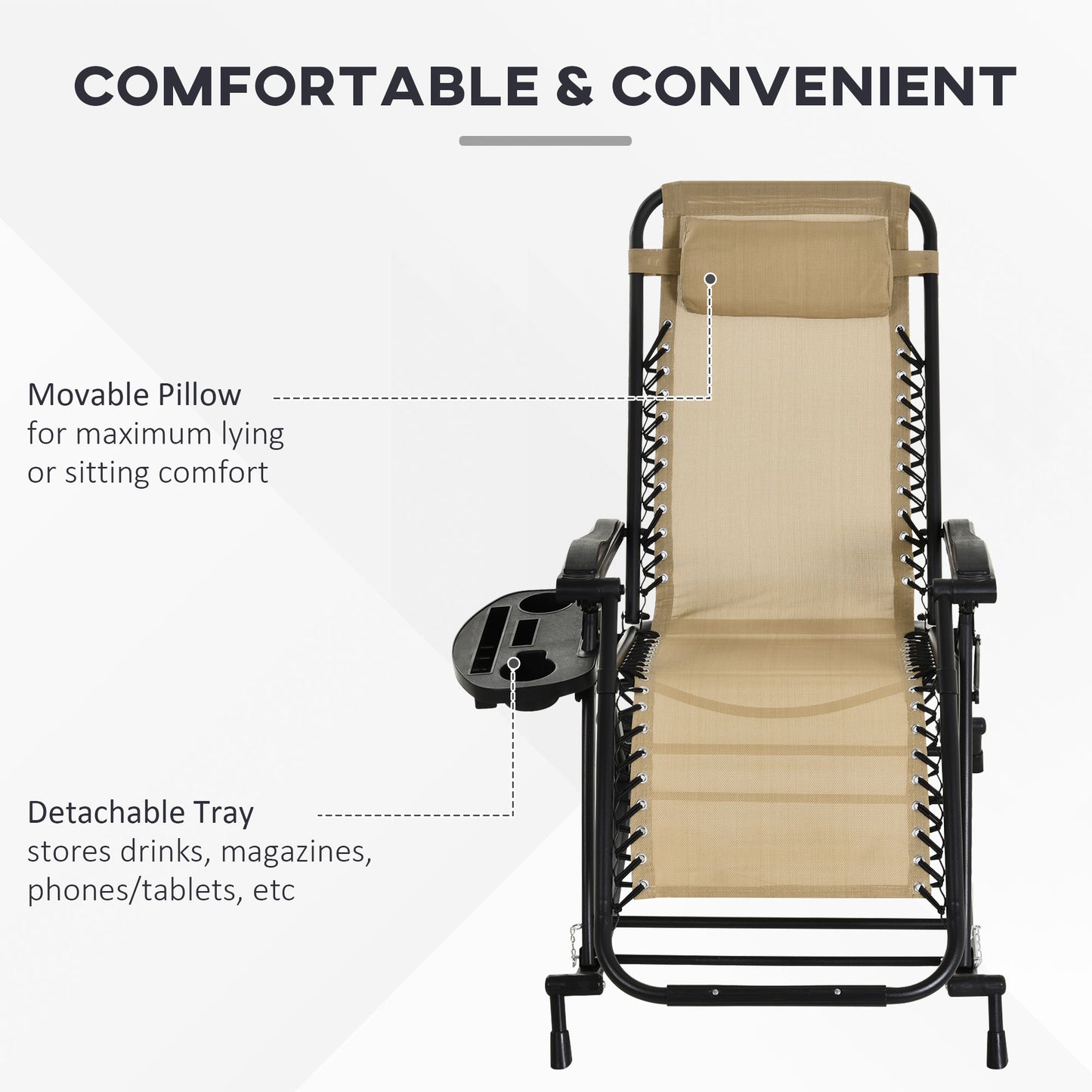 Set of 2 Foldable Zero Gravity Rocking Chairs with Pillow & Holder