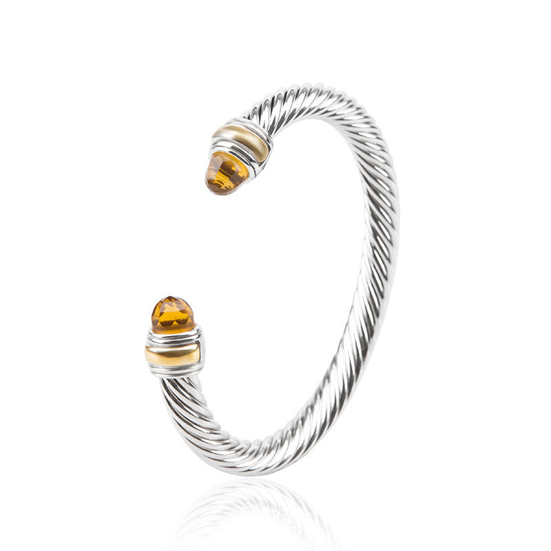 Bohemian bracelet with silver wire and amber faceted crystal beads with gold accents