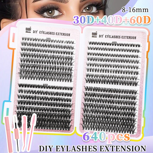 32-Row Cluster Eyelash Book - 640 Segmented DIY Lash Extension Set