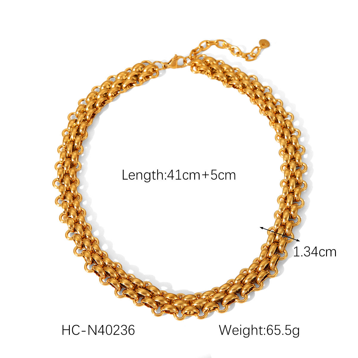 18K gold plated ball chain necklace with thicker links, length 41+5 cm