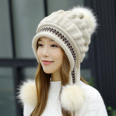 Women's Fleece Beanie with Ear Flaps | Warm Winter Ski & Outdoor Hat Cozy Knit Fleece-Feel Beanie With Ear Fl | Ectron Online