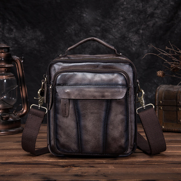 Vintage 8-Inch Crazy Horse Leather Diagonal Bag