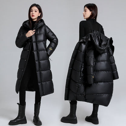 Women's Long Self-Heating Graphene Hooded Padded Jacket