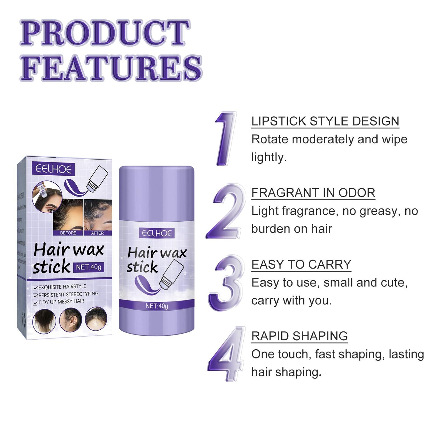 EELHOE Hair Wax Stick - Slick Back Flyaway & Frizz Control Styling