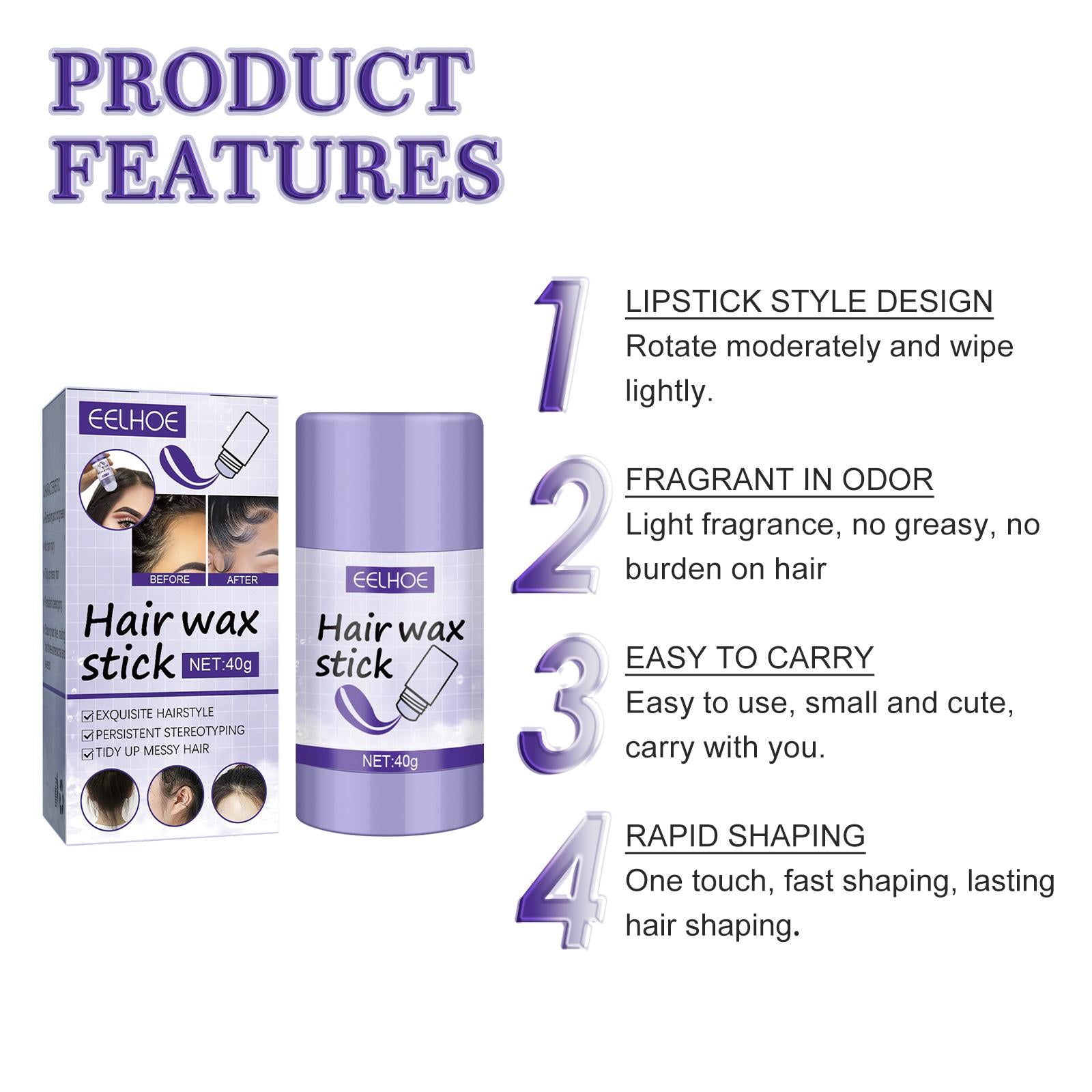EELHOE Hair Wax Stick - Slick Back Flyaway & Frizz Control Styling