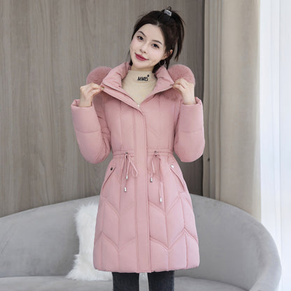Women's Mid-Length Cotton Jacket | Large Fur Collar Thickened Coat Large Fur Collar Coat Mid-length Thicken | Ectron Online