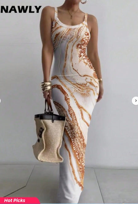 Women’s Fashionable Maxi Dress with Defined Waistline