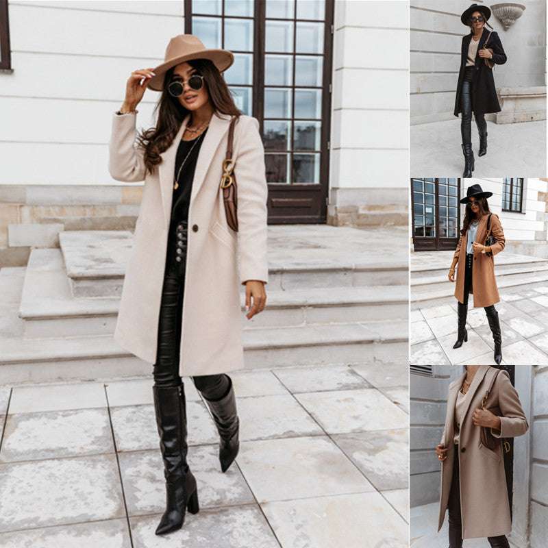 Stylish Mid Length Wool Coat - Solid Color Outerwear & Jackets | Ectron Online