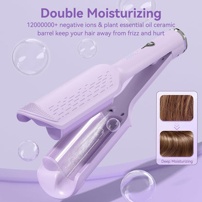 Lilac curling iron with ceramic barrel and smooth clamp, with bubble-like graphics