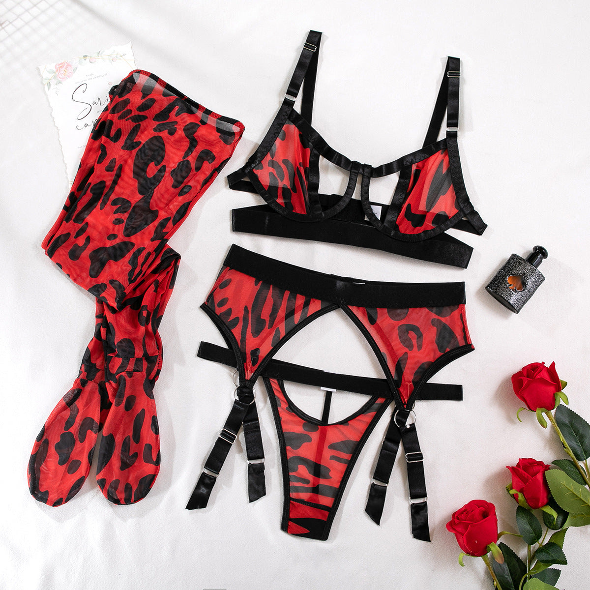 Sensual Leopard Print Lingerie - Mesh & Cut-Out Details Underwear | Ectron Online