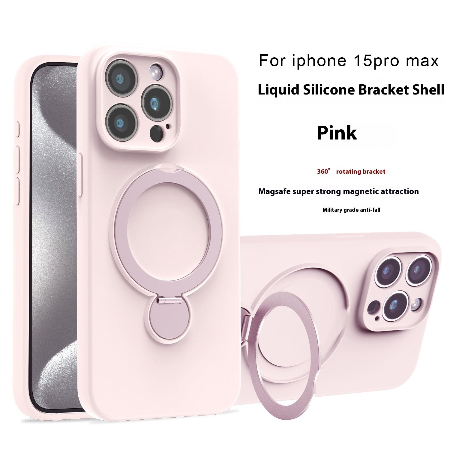 {{ brand }} Liquid Silicone Magnetic Bracket Phone Case - Anti-Fall Protection Pink - Liquid Silicone Magnetic Bracket Phone C