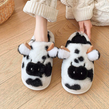 Cute Cartoon Cow Plush Slippers – Warm, Non-Slip for Couples Cute Cartoon Cow Plush Slippers Winter W | Ectron Online