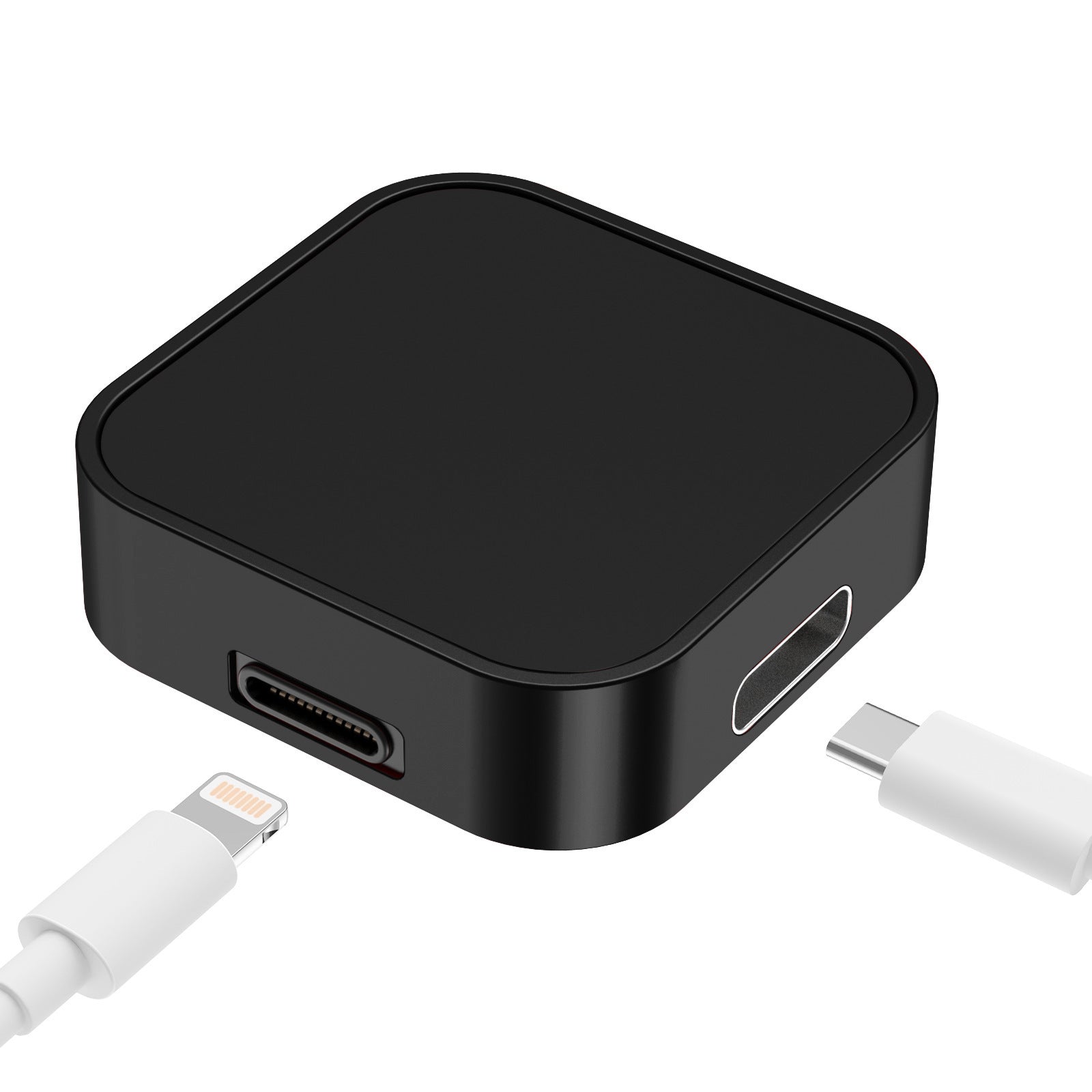 Black wireless magnetic watch charger with black charging pad and dual side ports