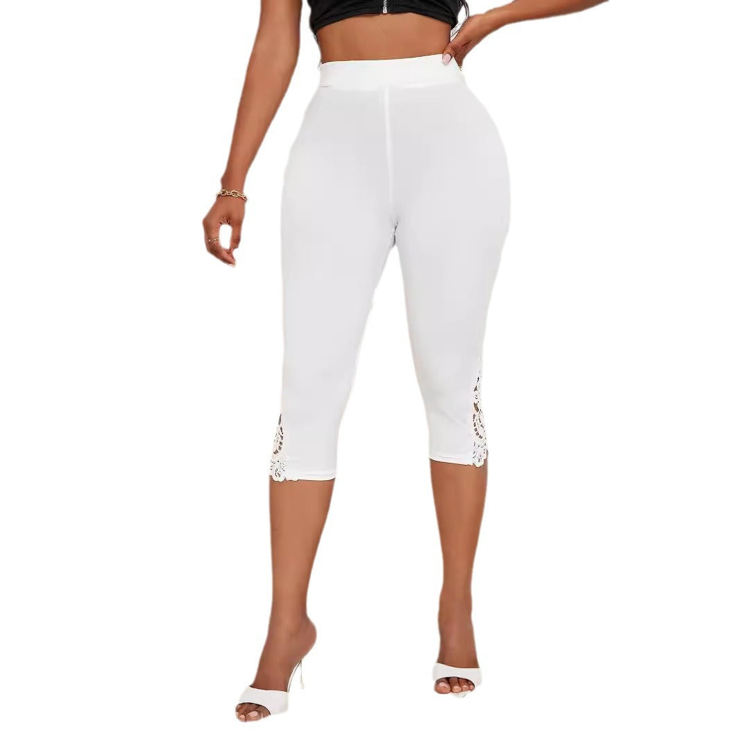 Women's High-Waist Lace Patchwork Cropped Pants
