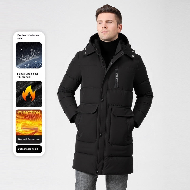 Men's Long Fleece-Lined Coat - Thickened & Cotton-Padded Men's Fleece-lined Thickened Long Sectio | Ectron Online