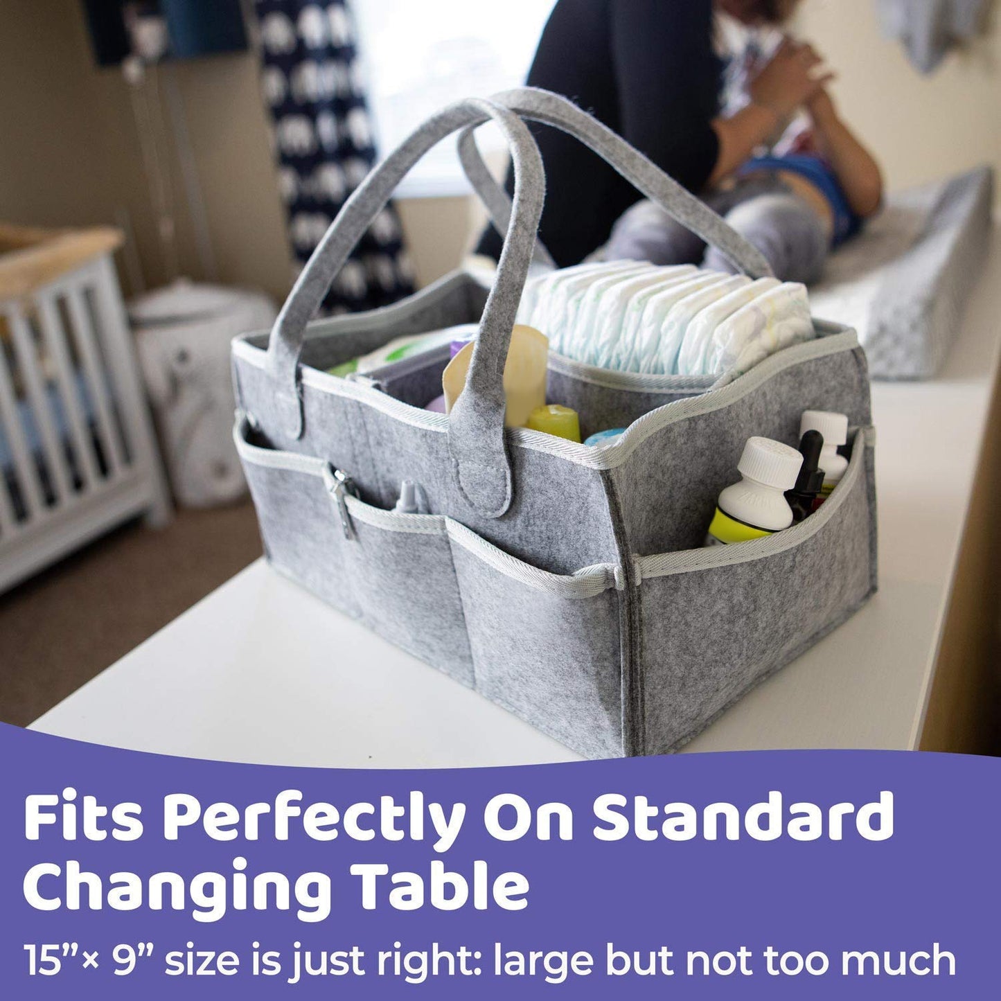 Baby Diaper Caddy Organizer Portable Holder Bag for Changing Table and Car, Nursery Essentials Storage bins 38*23*18cm