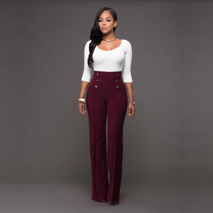 Stylish Slim Personality Double-Breasted Flared Trousers