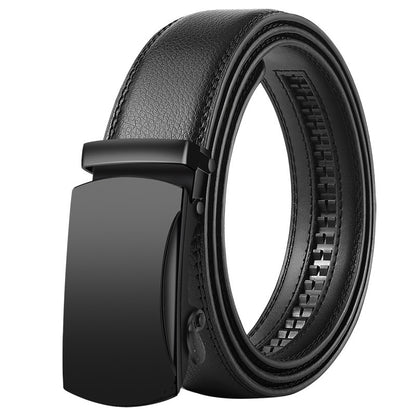 Men's Leather Belt Automatic Buckle Korean Style with sleek black design and premium leather craftsmanship.