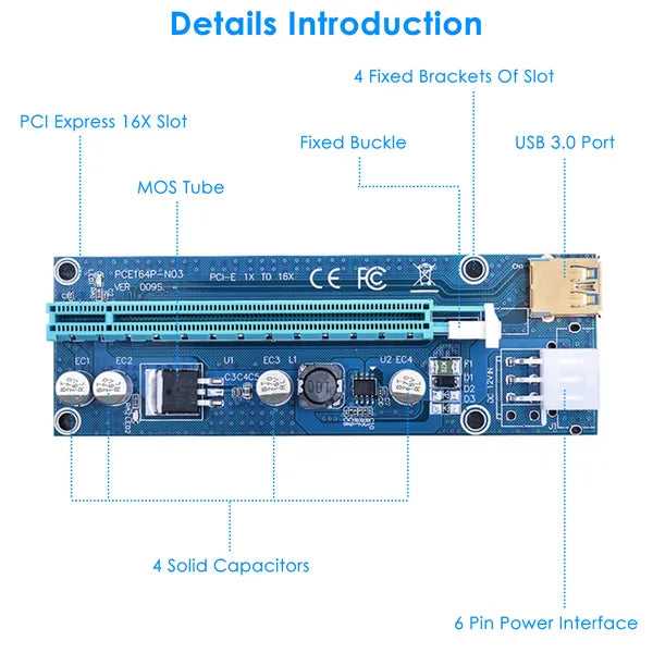 5-Set PCI-E GPU Risers | USB 3.0 & MOLEX to SATA Mining Adapter