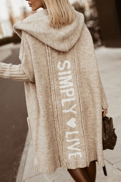 Women's Long Hooded Letter Cardigan | Trendy Graphic Knit Coat Ladies New Letter Hooded Long Cardigan | Ectron Online