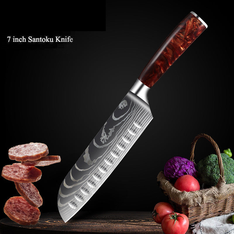 Premium Cutlery | Damascus Steel | with Red Resin Handles Kitchen Knives Set | Ectron Online