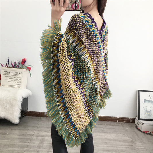 Tassel scarf coat woman