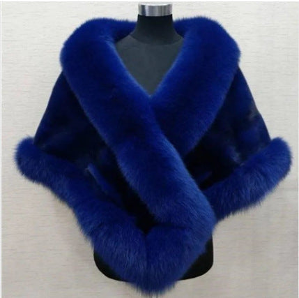 Luxury Faux Mink Fox Fur Dress Shawl & Cape Imitated Mink Fox Fur Cape Coat Plus-siz | Ectron Online
