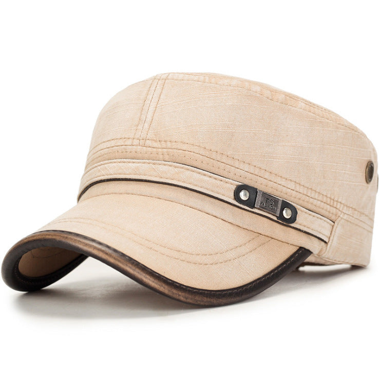 Beige cap with leather trim 