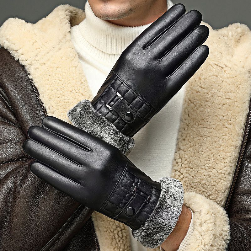 Leather Gloves Men's Waterproof Touch Screen