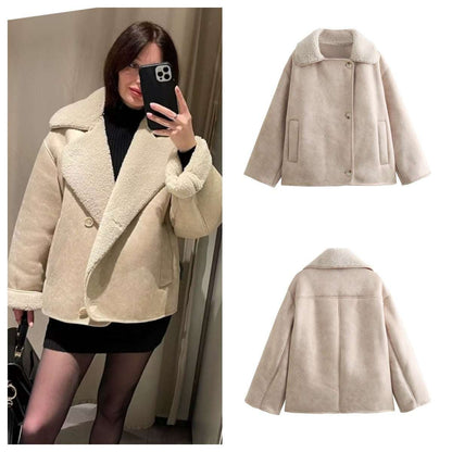 Women's Polo Collar Suede Fleece Coat - Warm & Faux Fur Polo Collar Fur Suede Fleece-lined Warm | Ectron Online